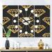 Designart 'Vintage Golden Diamonds' Oversized Mid-Century wall clock - 3 Panels - 36 in. wide x 28 in. high - 3 Panels