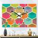 Designart 'Retro Hexagon Pattern I' Oversized Mid-Century wall clock - 3 Panels - 36 in. wide x 28 in. high - 3 Panels