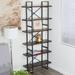 6-tier etagered walnut shelf bookcase with black metal frame - 35.43" X 12.5" X 85"