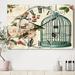 Designart 'Blue Cottage Bird, Birdcage and Apple Blossoms II' Cottage 3 Panels Oversized Wall CLock