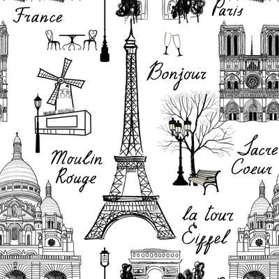 Travel Paris Tile Grunge Removable Wallpaper - 24'' inch x 10'ft