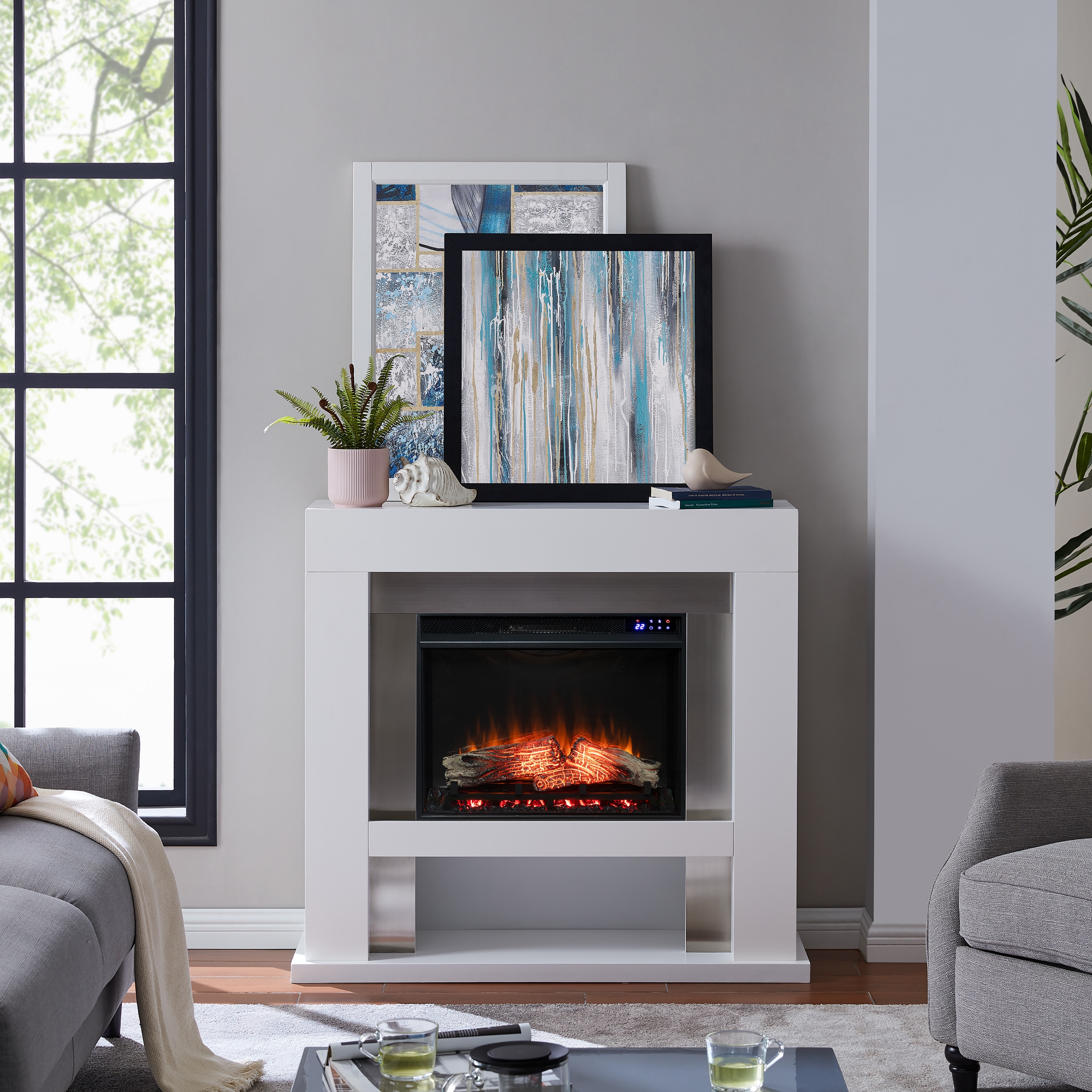 SEI Furniture Larry Industrial White Electric Fireplace