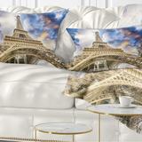 Designart 'Dramatic Sky over Ground View of Paris Paris Eiffel Tower' Cityscape Throw Pillow
