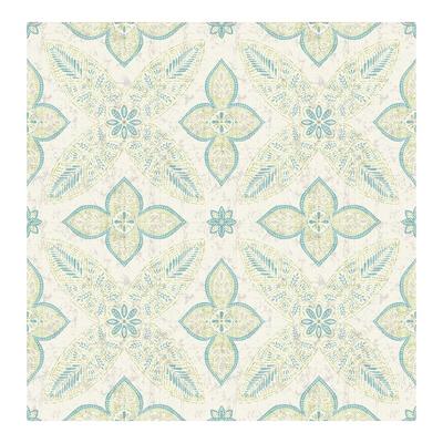 Off Beat Ethnic Turquoise Geometric Floral Wallpaper - 20.5in x 396in x 0.025in