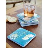 Handmade Queen Anne's Lace on Teal Coaster Set (United Kingdom)