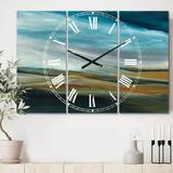 Designart 'Watercolor Desert Storm Abstract Blue' Cottage 3 Panels Oversized Wall CLock - 36 in. wide x 28 in. high - 3 panels