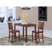 East West Furniture Counter Height Dining Table Set- a Rectangle Kitchen Table and 2 Dining Room Chairs, Mahogany (Seat Options)