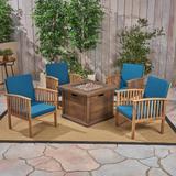 Carolina Outdoor 4-Seater Acacia Wood Club Chairs with Firepit by Christopher Knight Home