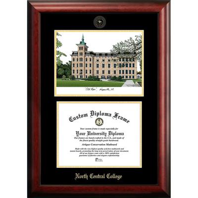 North Central College 11w x 8.5h Gold Embossed Diploma Frame with Campus Images Lithograph