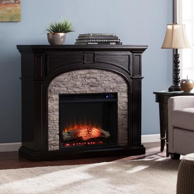 SEI Furniture Highfalls Black Stacked Faux Stone Electric Fireplace
