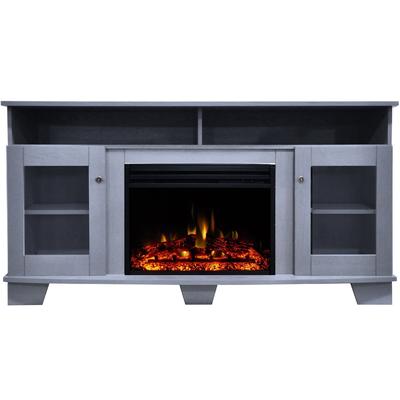 Cambridge Savona Electric Fireplace Heater with 59-In. SlateBlue TV Stand, Enhanced Log Display, Multi-Color Flames