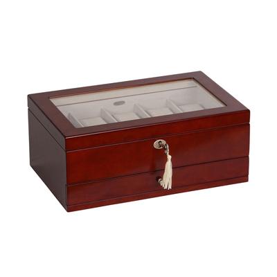 Mele and Co Christo Glass Top Walnut Wood 10 Slot Watch Box