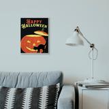 Stupell Happy Halloween Pumpkin Cat Black Orange Word Design,10 x 15, Wood Wall Art