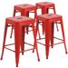4 Pack 24"H Backless Metal Indoor-Outdoor Counter Height Stool w/Square Seat