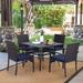 Seats up to 4 Outdoor Dining Sets, 37" Square Metal Bistro Table with Umbrella Hole and 4 Rattan Garden Chairs