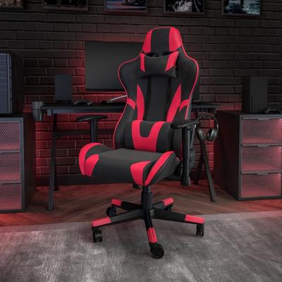 Racing Gaming Ergonomic Chair with Fully Reclining Back in Red LeatherSoft