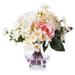 Enova Home Mixed Artificial Silk Roses Fake Flowers Arrangement in Clear Glass Vase Wwth Faux Water for Home Decoration