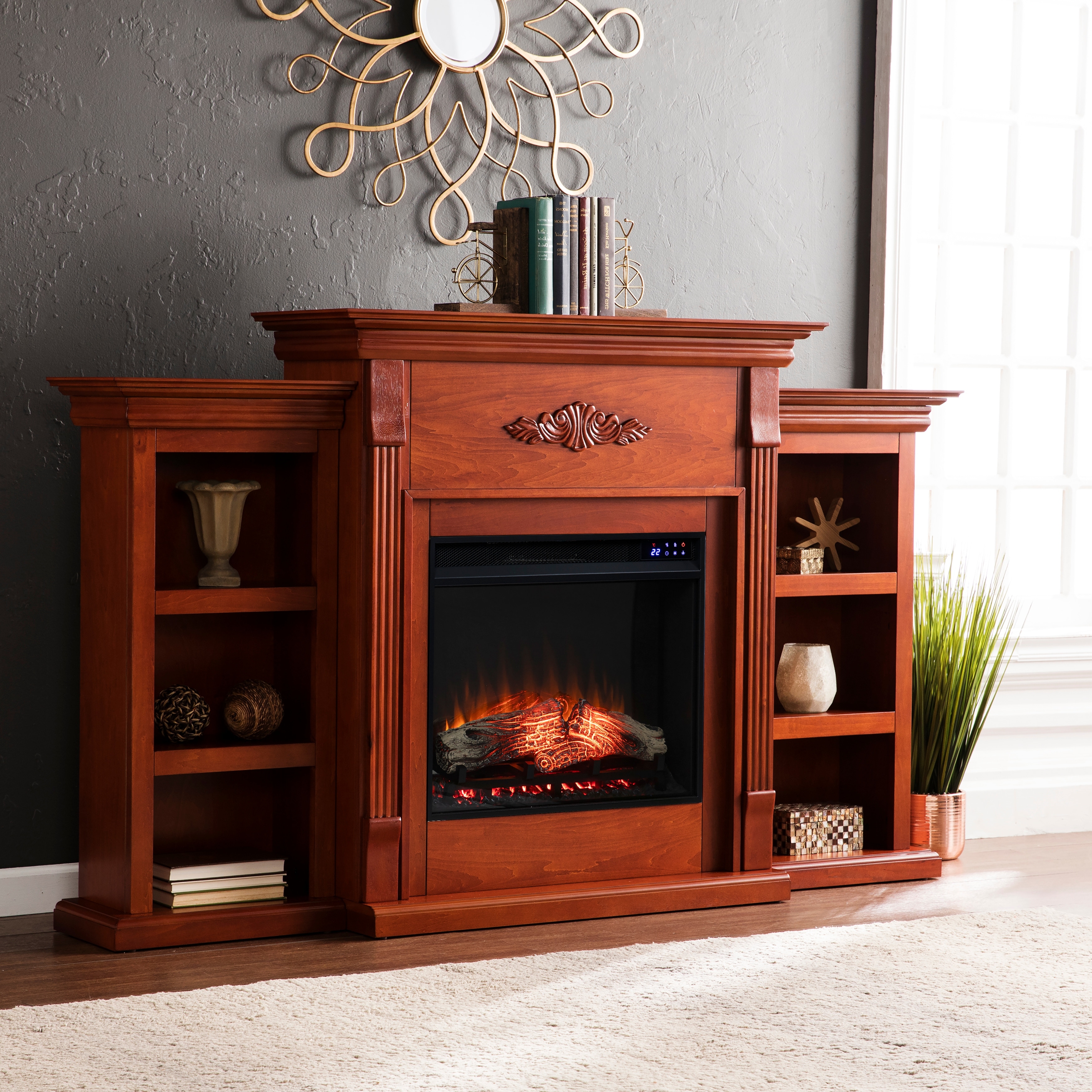 SEI Furniture Gracewood Hollow Womack 70-inch Mahogany Electric Fireplace with Bookshelves
