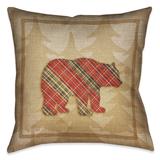 Laural Home Rustic Cabin Bear Plaid Decorative 18-inch Throw Pillow