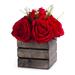 Enova Home Artificial Mixed Silk Roses Fake Flowers Arrangement with Wood Planter for Home Wedding Centerpiece