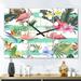 Designart 'Tropical Botanicals, Flowers and Flamingo' Oversized Mid-Century wall clock - 3 Panels