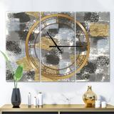 Designart 'Gold Glamour Squares II' Glam 3 Panels Oversized Wall CLock - 36 in. wide x 28 in. high - 3 panels