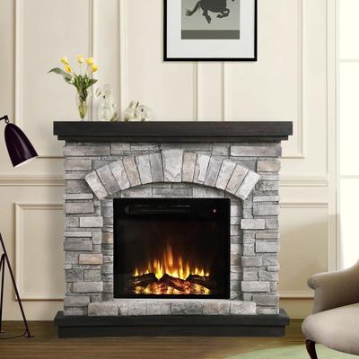 36" Faux Stone Freestanding Electric Fireplace w/ Remote Control