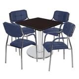 Via 36" Square Platter Base Table- Mocha Walnut/Chrome & 4 Uptown Side Chairs- Black