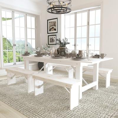 8' x 40" Antique Rustic Folding Farm Table and Four 40.25"L Bench Set