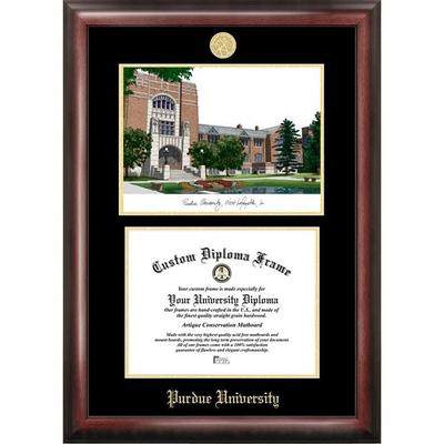 Purdue University 9.625w x 7.625h Gold Embossed Diploma Frame with Campus Images Lithograph