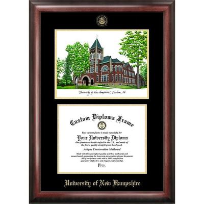 University of New Hampshire 10w x 8h Gold Embossed Diploma Frame with Campus Images Lithograph