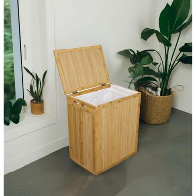 Solid Bamboo Folding Clothes Hamper w/ Removable Laundry Bag