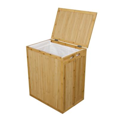 Solid Bamboo Folding Clothes Hamper w/ Removable Laundry Bag