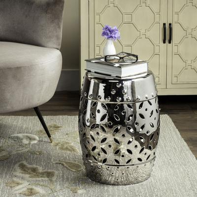 SAFAVIEH Paradise Harmony Silver Lattice Coin Ceramic Decorative Garden Stool