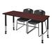 Kee 60" x 30" Height Adjustable Mobile Classroom Table - Mahogany & 2 Zeng Stack Chairs- Black