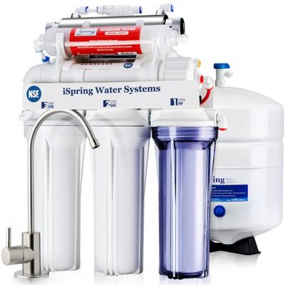 iSpring NSF Certified Under Sink 7-Stage Reverse Osmosis Drinking Water Filtration System with Alkaline and UV Filter - White