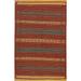 Geometric Oriental Kilim All-Over Striped Runner Rug Flat-woven Wool - 3'3" x 5'0"