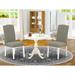 East West Furniture 3 Piece Dining Set - 1 Pedestal Table and 2 Dining Room Chair - (Finish & Upholstered Type Options))