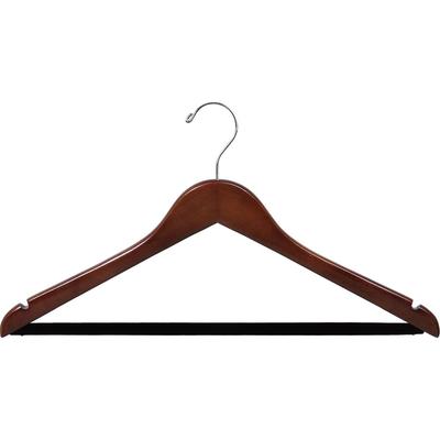 Walnut Suit Hanger with Non-Slip Bar and Notches (Case of 50)