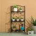 Glitzhome 3 or 4-Tiers Metal Plant Storage Shelving Planter Stands Flower Pot Shelf One-step Fordable Design