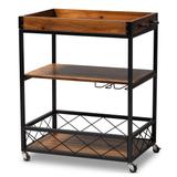 Industrial Oak Brown Bar Cart with Stemware Rack