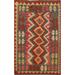 Geometric Reversible Kilim Oriental Area Rug Hand-Woven Wool Carpet - 2'10" x 3'11"