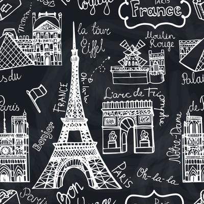 Retro Sketchy Famous Paris Removable Wallpaper - 24'' inch x 10'ft
