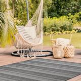 Beverly Rug Dark Grey Striped Indoor Outdoor Rug, Outside Carpet for Patio, Deck, Porch