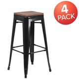 4 Pack 30" High Backless Metal Barstool with Square Wood Seat