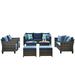 Latitude Run® Karra 8 Piece Rattan Sectional Seating Group w/ Cushions Synthetic Wicker/All - Weather Wicker/Wicker/Rattan in Blue | Outdoor Furniture | Wayfair