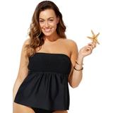 Plus Size Women's Smocked Bandeau Tankini Top by Swimsuits For All in Black (Size 18)