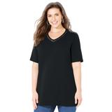 Plus Size Women's Suprema® Crochet V-Neck Tee by Catherines in Black (Size 2XWP)