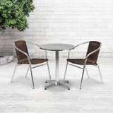 23.5'' Round Aluminum Indoor-Outdoor Table Set with 2 Rattan Chairs - 23.5"W x 23.5"D x 27.5"H - 23.5"W x 23.5"D x 27.5"H