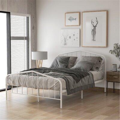 August Grove Lizete Platform Bedmetal, Ansel Rolled Tufted Upholstered Queen Bed Frame